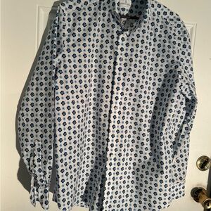 Elegant White and Blue Patterned Men's Shirt